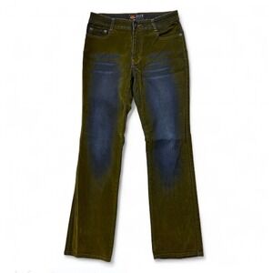 Y2K Route 66 Green Blue Velvet Bootcut Denim Low Rise Jeans Streetwear Grudge  8